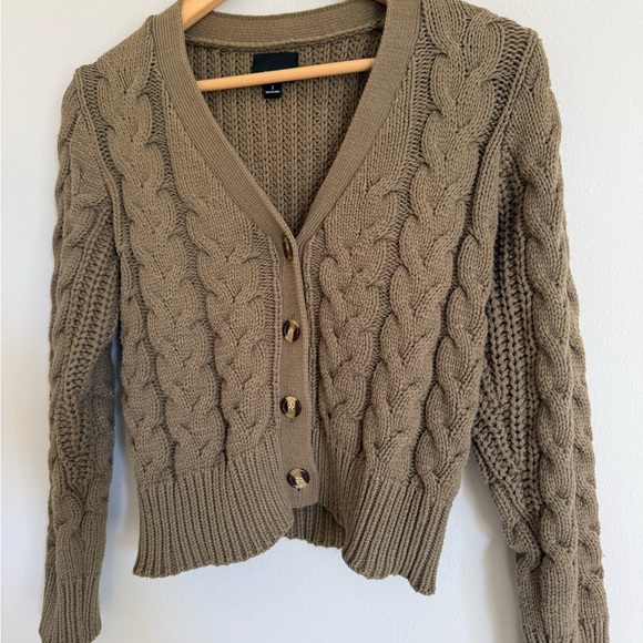 Lumiere Chunky Cable Knit Cardigan - Olive - Picture 2 of 8
